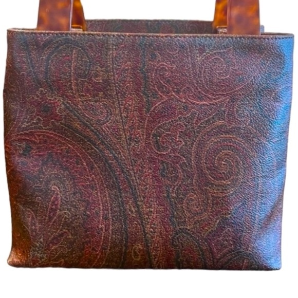 ETRO RARE PAISLEY TORTOISESHELL PATTERN PLASTIC HANDLE HANDBAG PVC/LEATHER - Picture 4 of 14